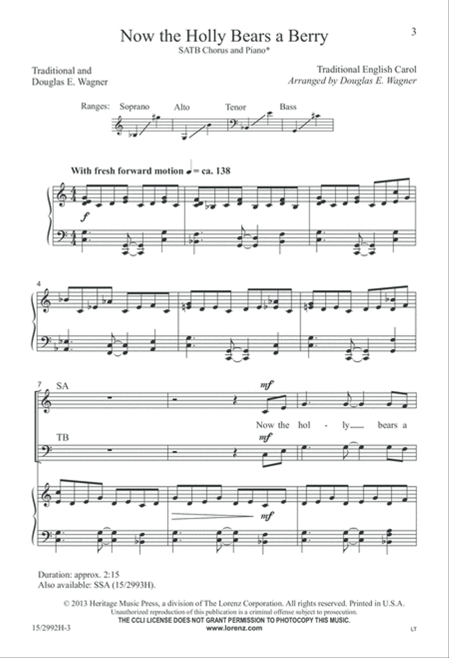 Now the Holly Bears a Berry 4-Part scores gallery preview page 3