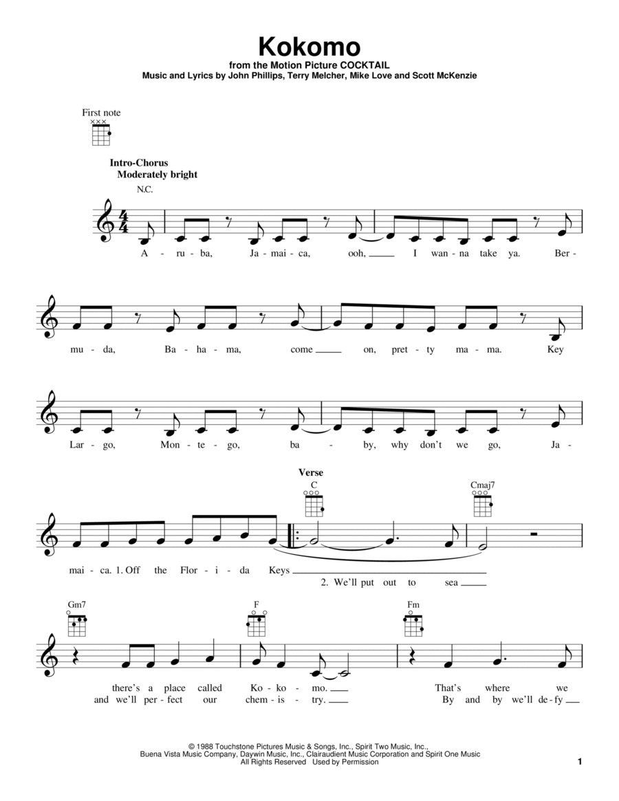 Kokomo Kokomo Ukulele scores gallery preview page 1