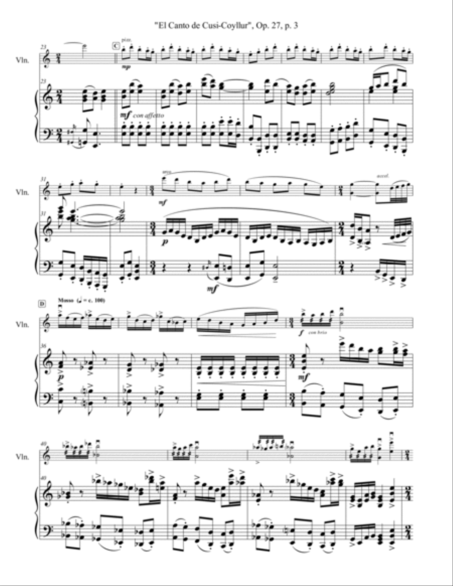 El Canto de Cusi-Coyllur, Op. 27 for violin and piano Chamber Music scores gallery preview page 3