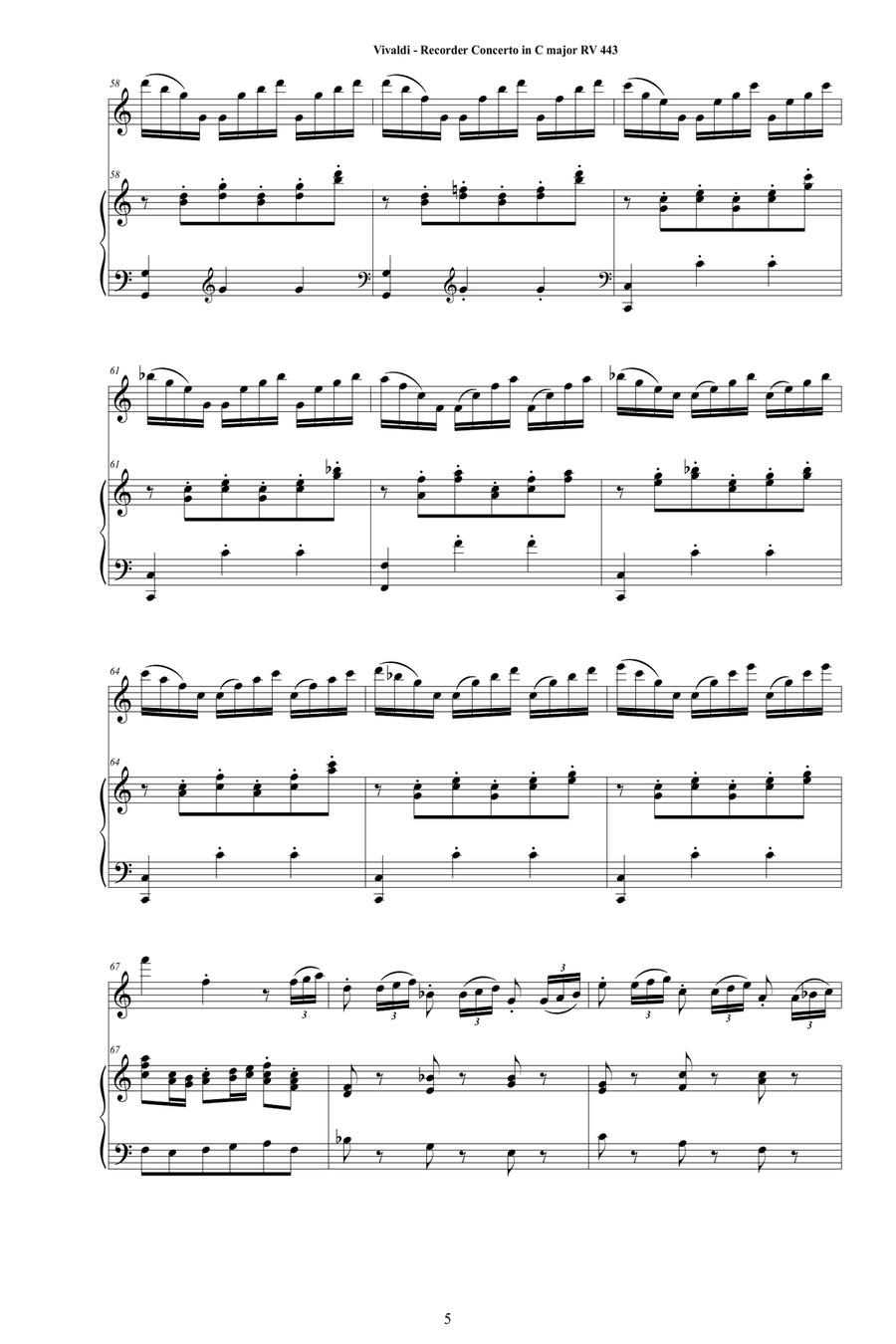 Vivaldi - Recorder Concerto in C major RV 443 for Flautino and Piano Alto Recorder scores gallery preview page 5