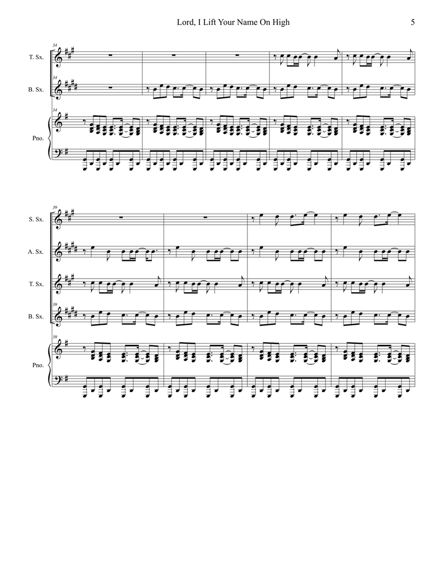 Lord, I Lift Your Name On High Saxophone Quartet scores gallery preview page 5