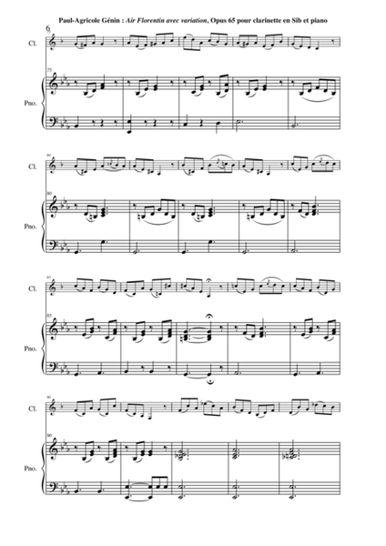 Paul-Agricole GÉNIN: Air Florentin avec Variation Opus 65 for Bb clarinet and piano