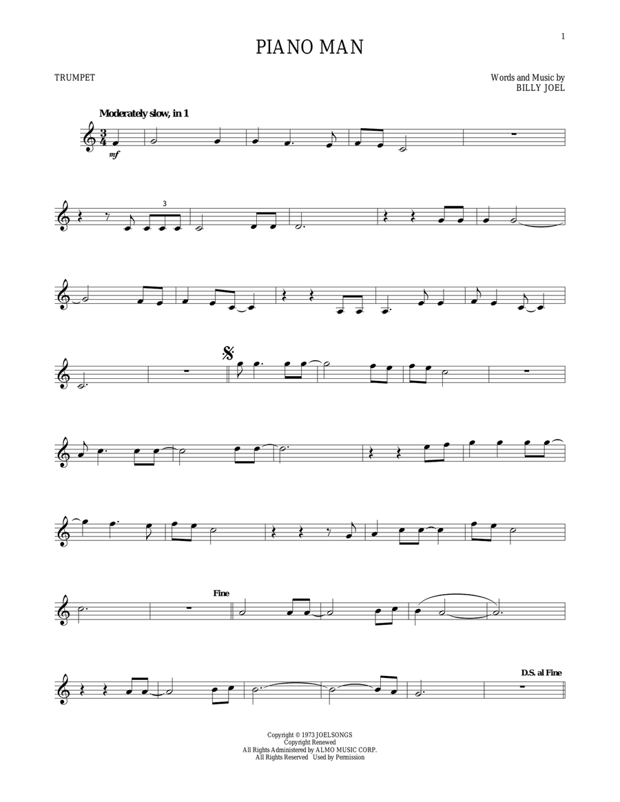 Piano Man Trumpet Solo scores gallery preview page 1
