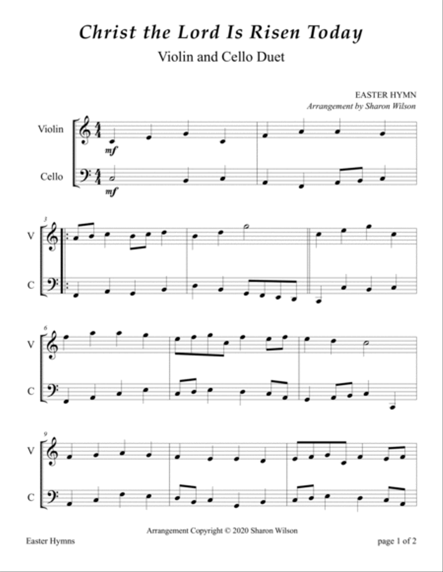 Easy String Duets: Easter Hymns (A Collection of 10 Easy Violin and Cello Duets) image number null