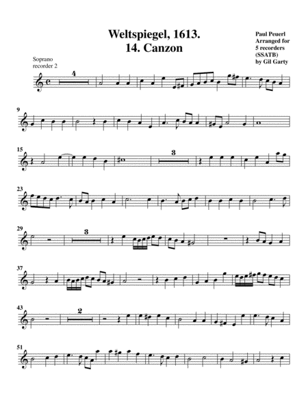 Canzon no.14 a5 (Weltspiegel, 1613) (arrangement for 5 recorders)
