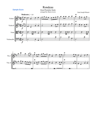 RONDEAU by Mouret, String Quartet, Intermediate Level for 2 violins, viola and cello