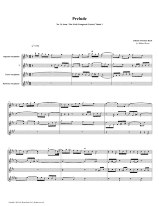 Prelude 21 from Well-Tempered Clavier, Book 2 (Saxophone Quartet)
