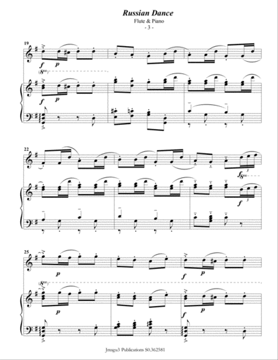 Tchaikovsky: Russian Dance from Nutcracker Suite for Flute & Piano Flute Solo scores gallery preview page 3