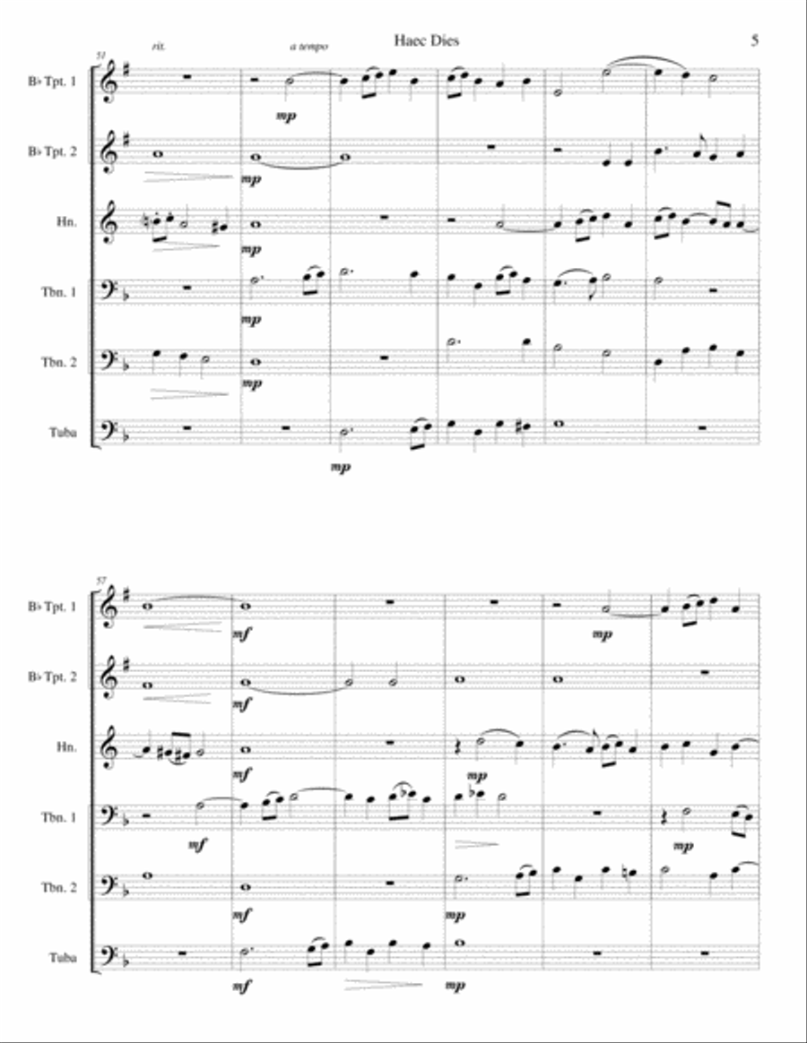 Haec Dies for brass sextet Horn scores gallery preview page 5