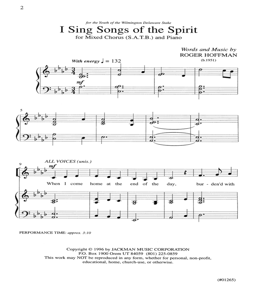 I Sing Songs of the Spirit - SATB 4-Part scores gallery preview page 2