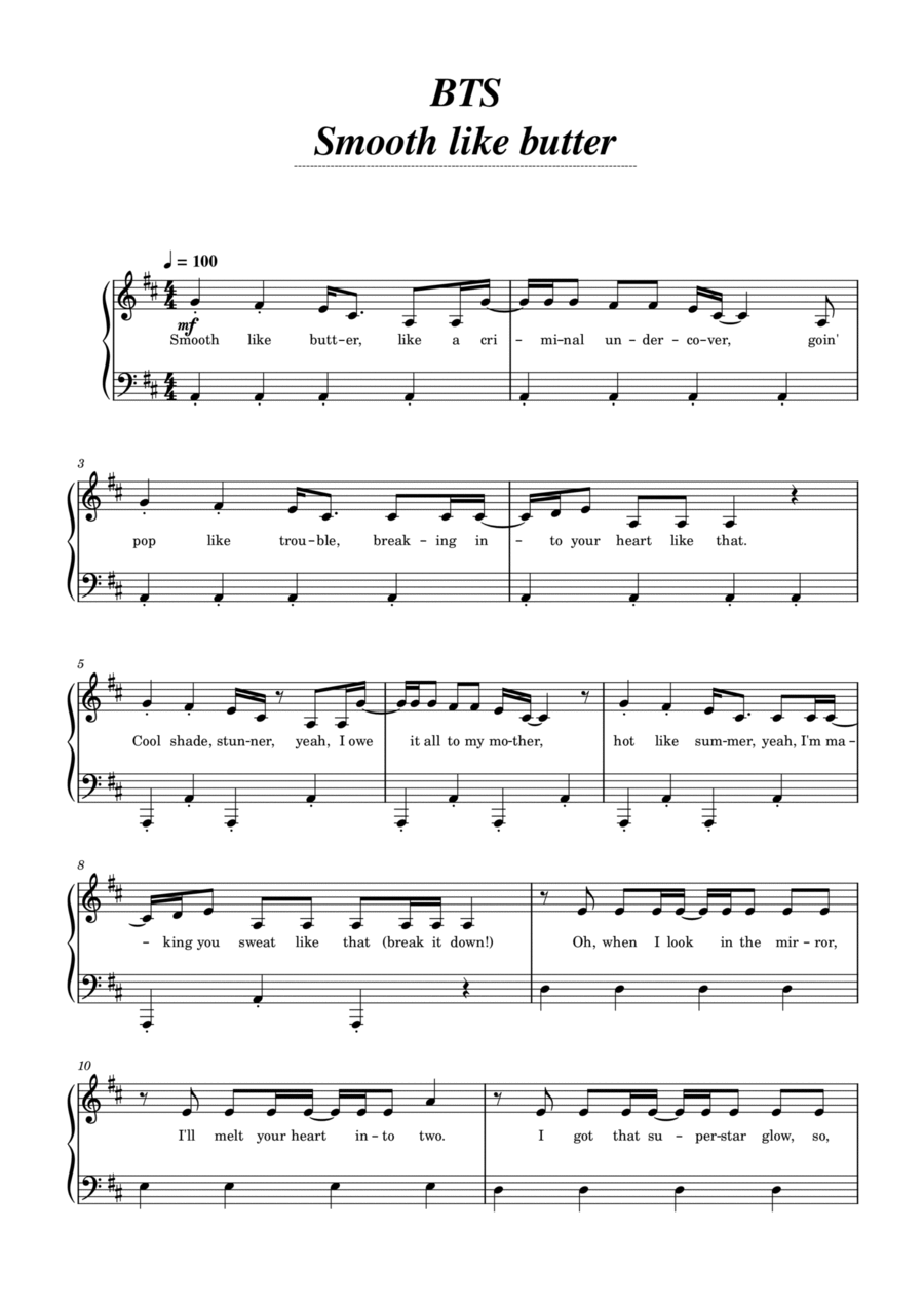 Butter Easy Piano scores gallery preview page 1