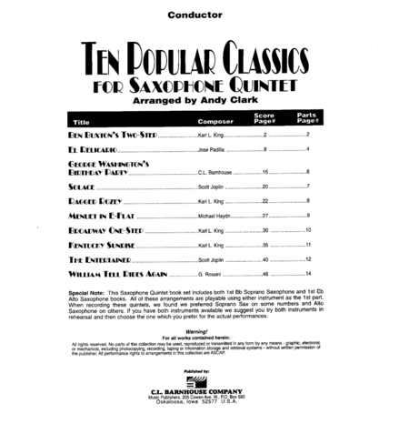 Ten Popular Classics for Saxophone Quintet image number null