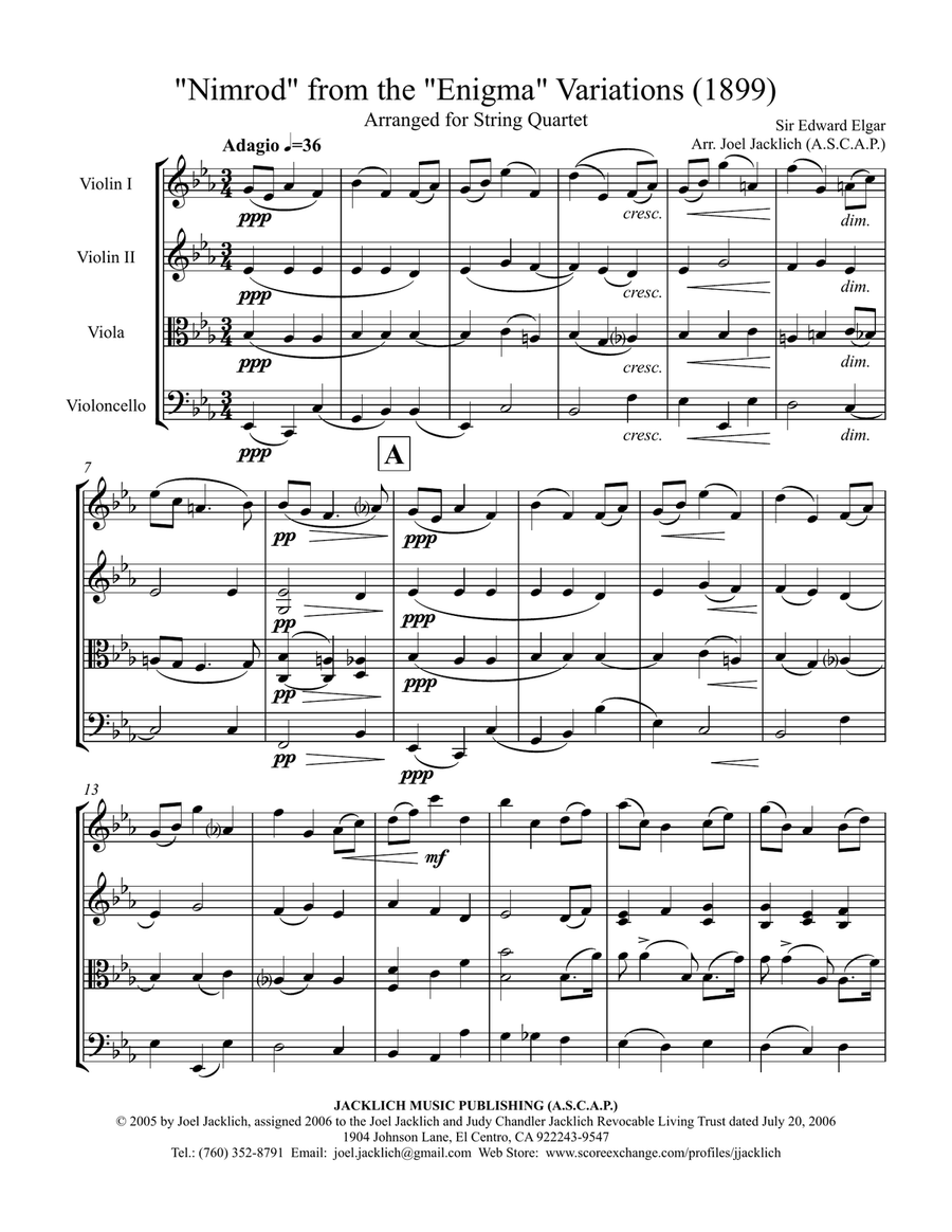 Nimrod from the Enigma Variations (for String Quartet) String Quartet scores gallery preview page 2