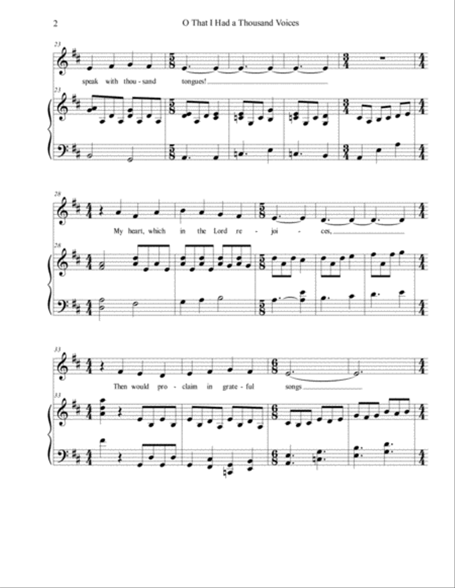 O That I Had a Thousand Voices (O DASS ICH TAUSEND), Medium/Low Voice, arr. Brenda Portman Medium Voice scores gallery preview page 2