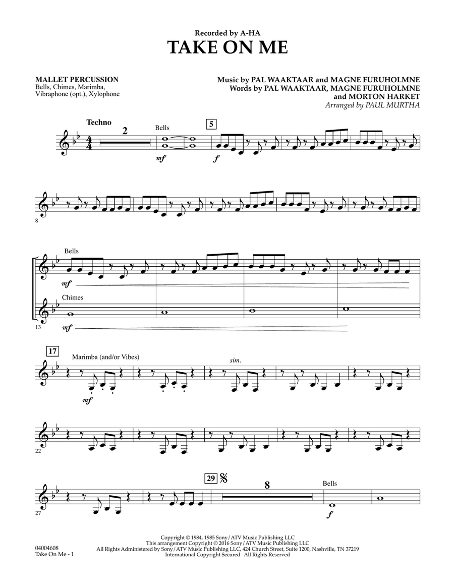 Take on Me - Mallet Percussion Concert Band scores gallery preview page 1