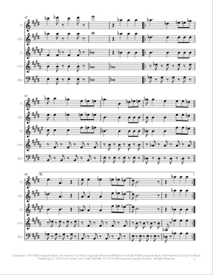 Can't Take My Eyes Off Of You Woodwind Quintet scores gallery preview page 5