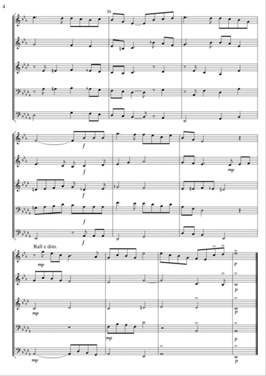 The Londonderry Air (Danny Boy) tune from County Derry arranged for Brass Quintet (or brass band) Brass Quintet scores gallery preview page 4