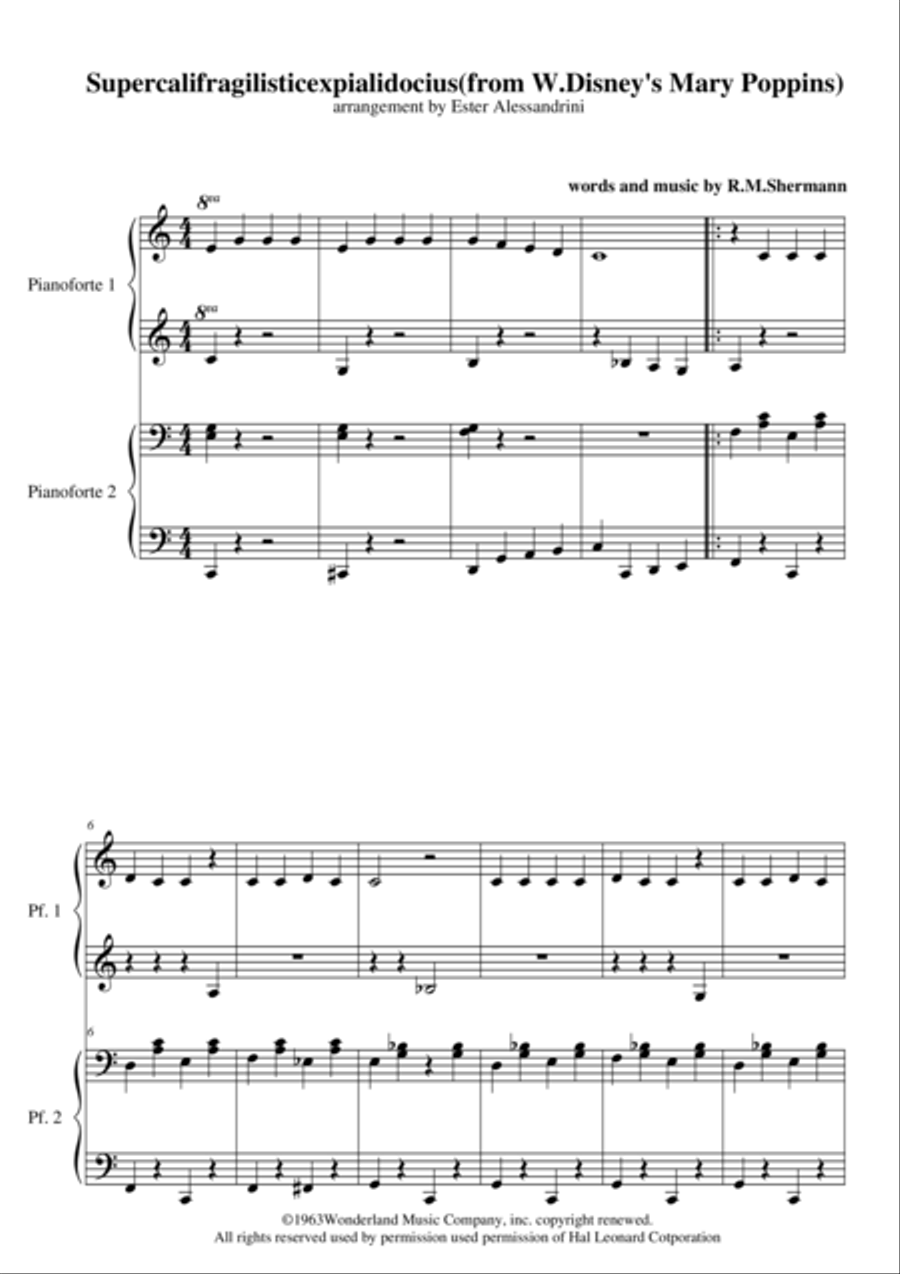 Supercalifragilisticexpialidocious from Walt Disney's MARY POPPINS Easy Piano scores gallery preview page 1