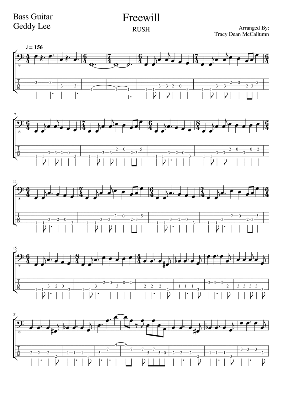 Freewill Guitar Tablature scores gallery preview page 1