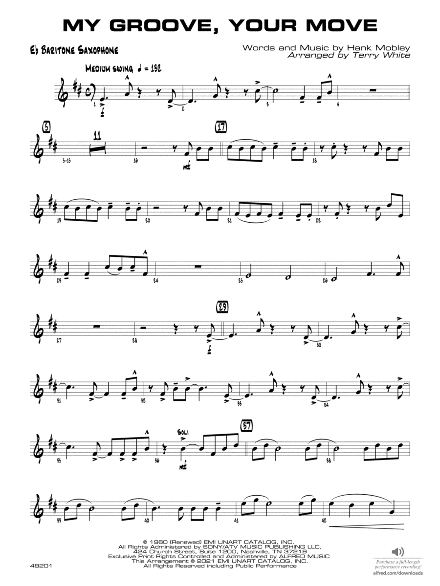 My Groove, Your Move: E-flat Baritone Saxophone Jazz Ensemble scores gallery preview page 1