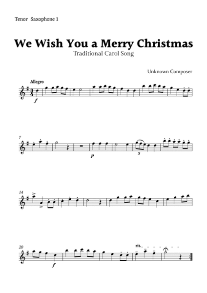 We Wish you a Merry Christmas for Tenor Sax Quartet with Chords image number null