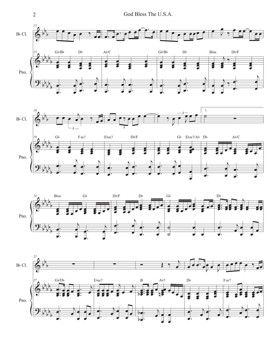 God Bless The U.S.A. Clarinet Solo scores gallery preview page 2