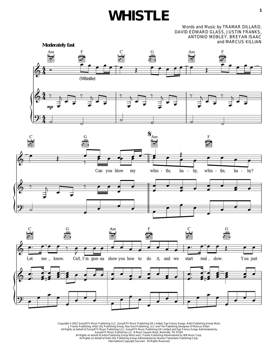 Whistle Piano, Vocal, Guitar scores gallery preview page 1