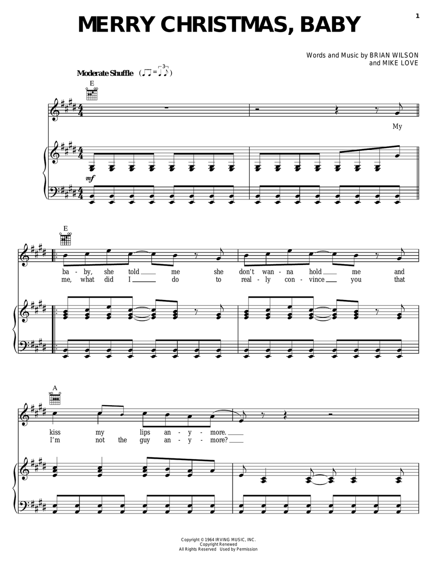Merry Christmas, Baby Merry Christmas, Baby Piano, Vocal, Guitar scores gallery preview page 1