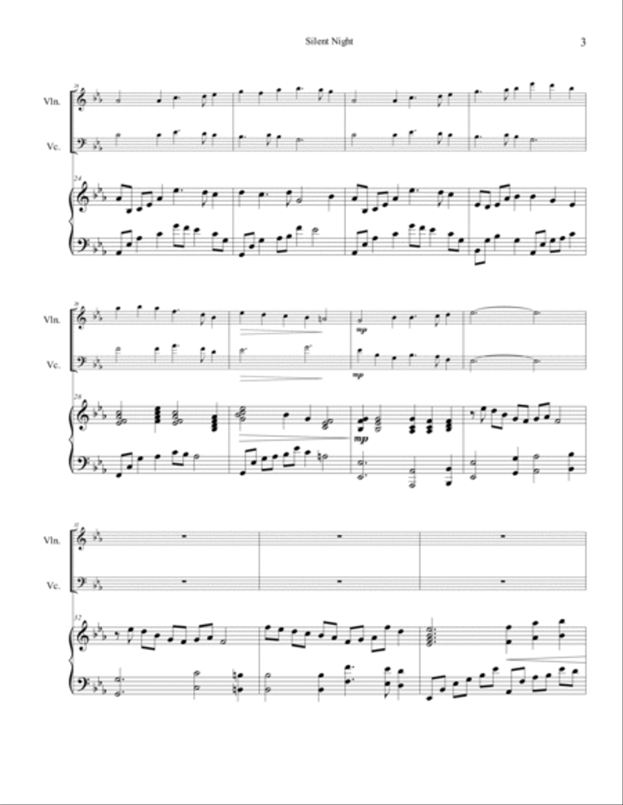 Silent Night Violin/Cello duet in E flat String Duet scores gallery preview page 3