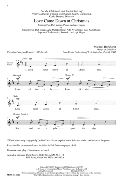 Love Came Down at Christmas (Downloadable Choral Score)