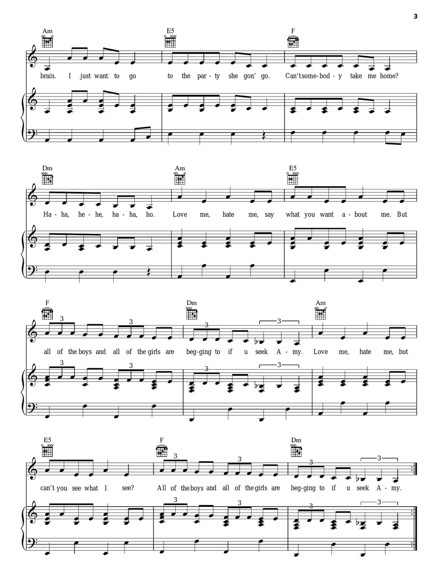 If U Seek Amy Piano, Vocal, Guitar scores gallery preview page 3