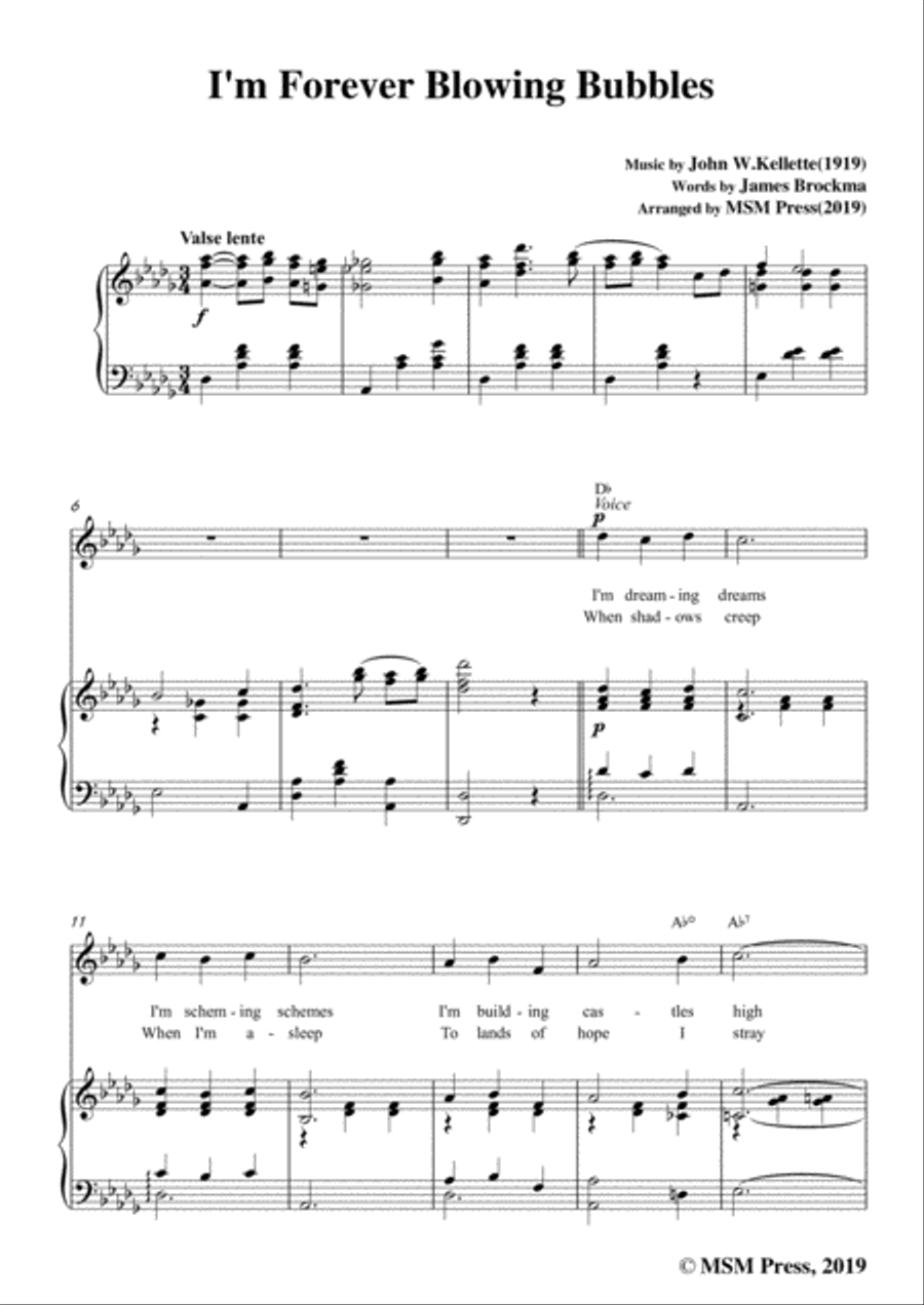 John W. Kellette-I'm Forever Blowing Bubbles,in D Major,for Voice&Piano Voice scores gallery preview page 3