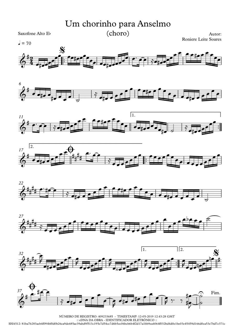 Um chorinho para Anselmo Alto Saxophone scores gallery preview page 1
