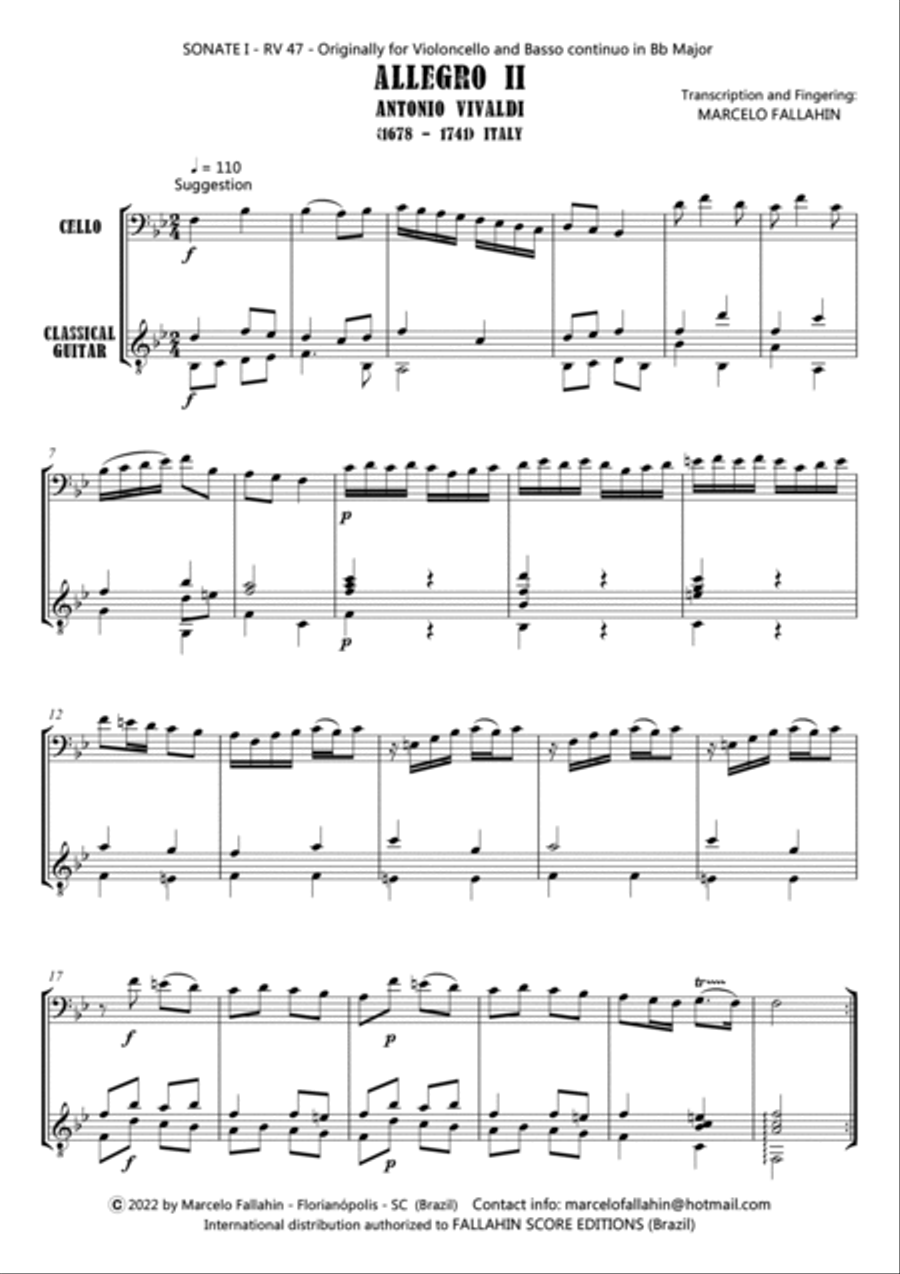 ALLEGRO II (SONATE I - RV 47) - ANTONIO VIVALDI - FOR CELLO AND GUITAR String Duet scores gallery preview page 2