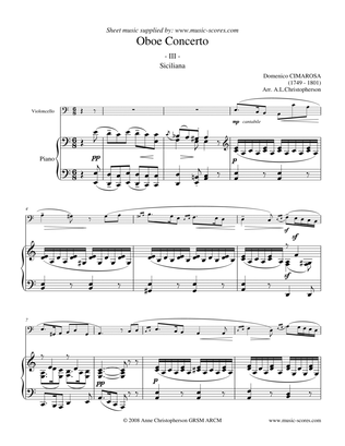 Book cover for Cimarosa Siciliana - 3rd movement from Oboe Concerto - Cello and Piano