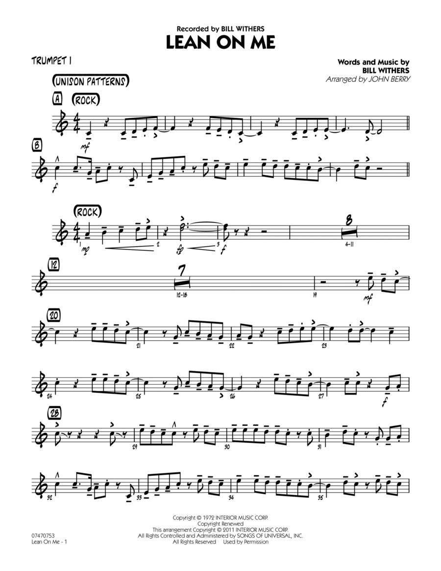 Lean On Me - Trumpet 1 Jazz Ensemble scores gallery preview page 1