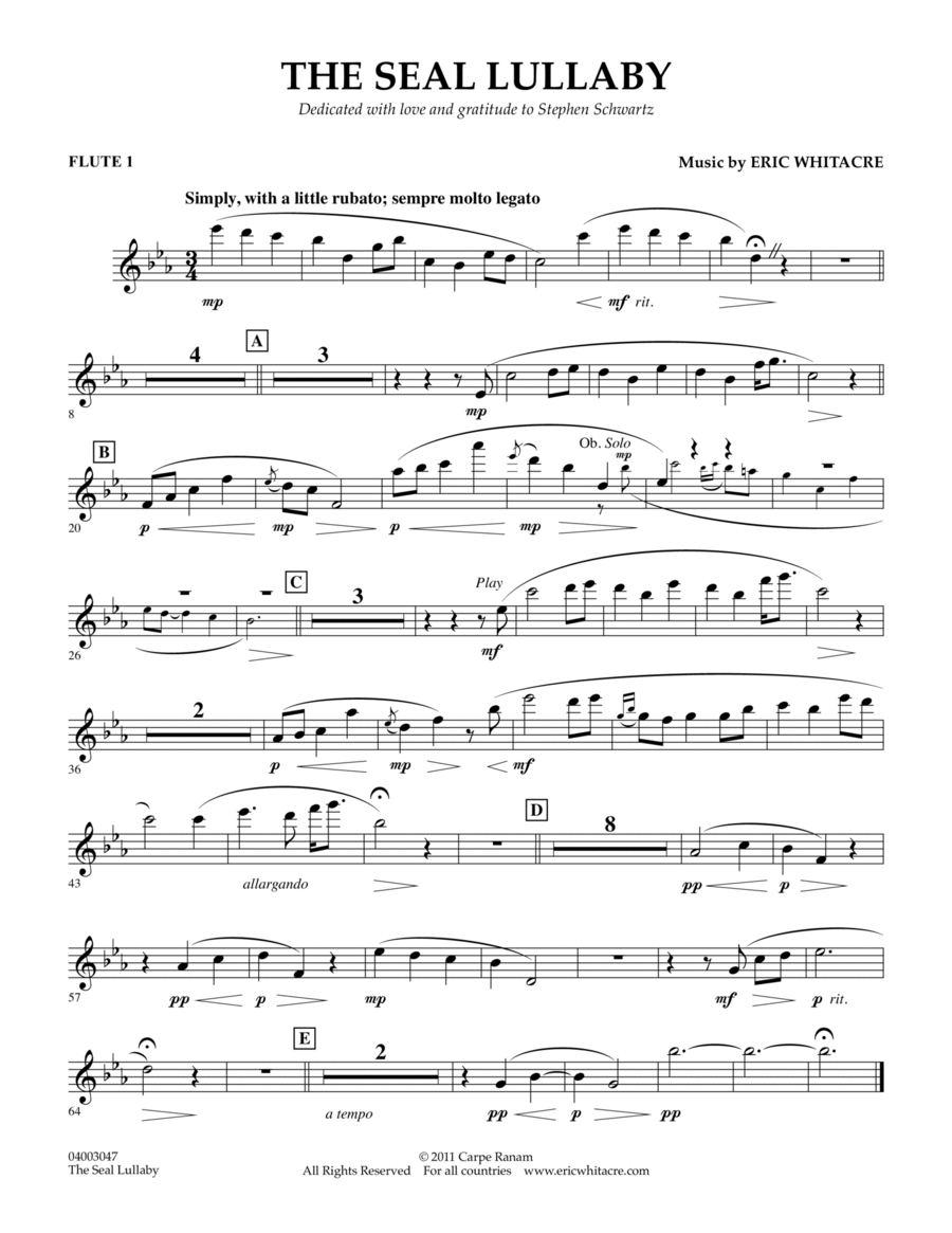 The Seal Lullaby - Flute 1 Concert Band scores gallery preview page 1