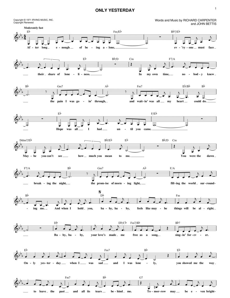 Only Yesterday Only Yesterday Piano scores gallery preview page 1