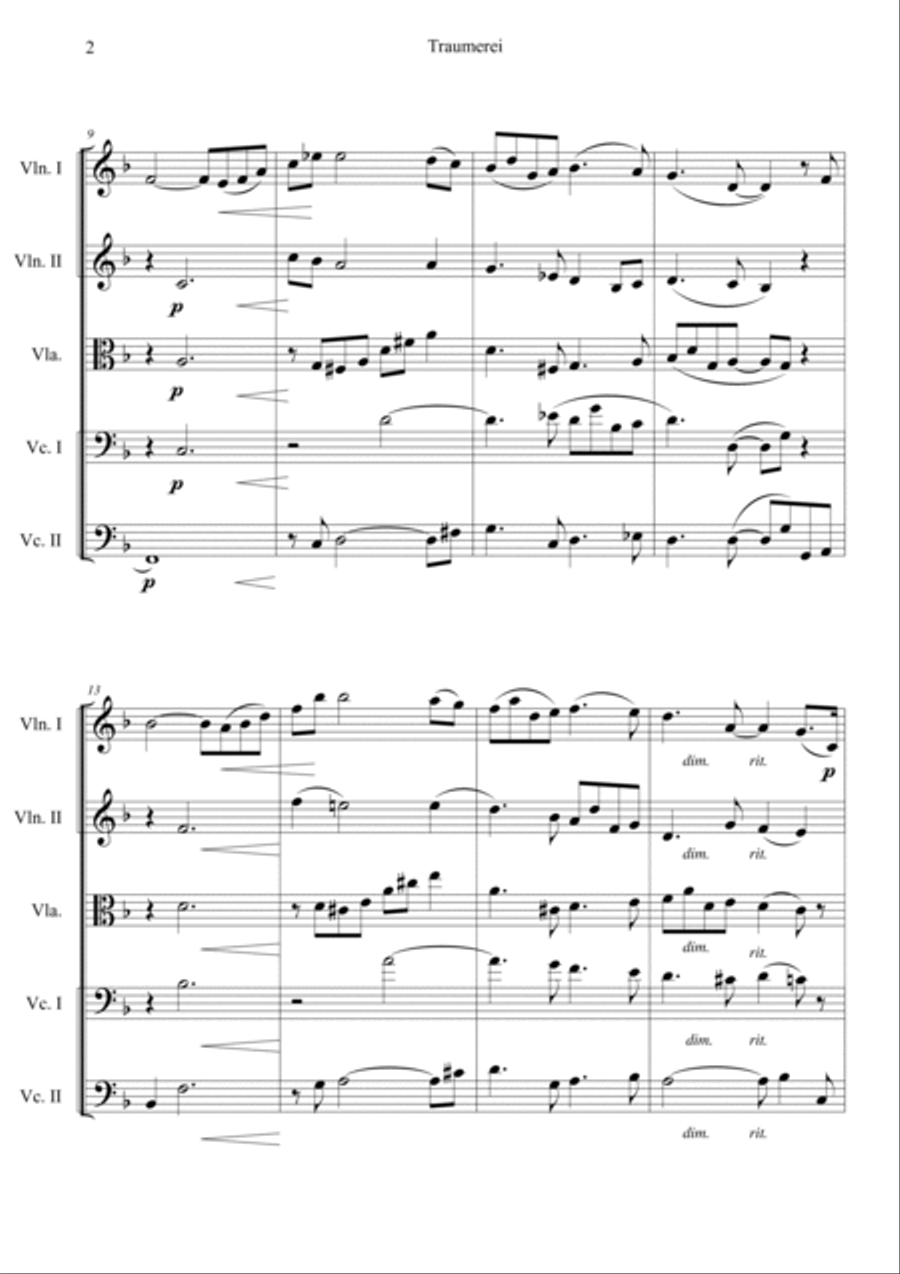 Traumerei scenes from childhood op15 String Quintet scores gallery preview page 2