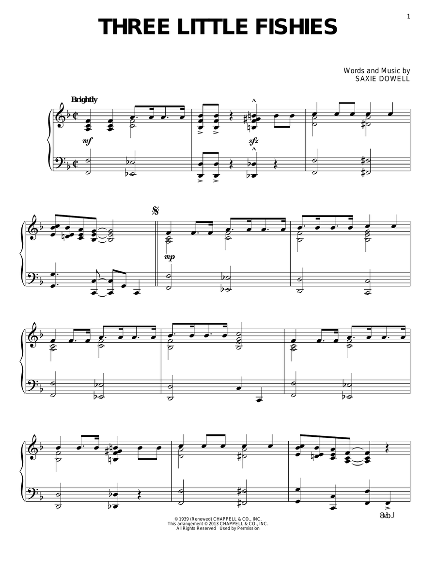 Three Little Fishies Three Little Fishies Piano Solo scores gallery preview page 1