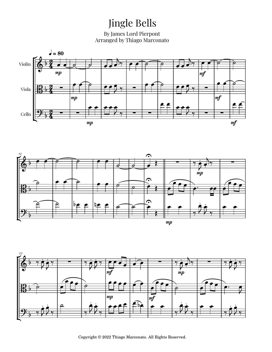 Jingle Bells String Trio scores gallery preview page 1