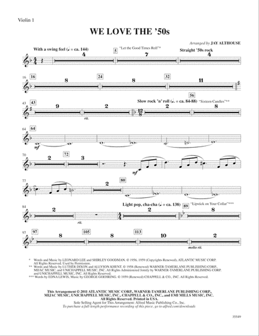 We Love the '50s: 1st Violin Violin scores gallery preview page 1
