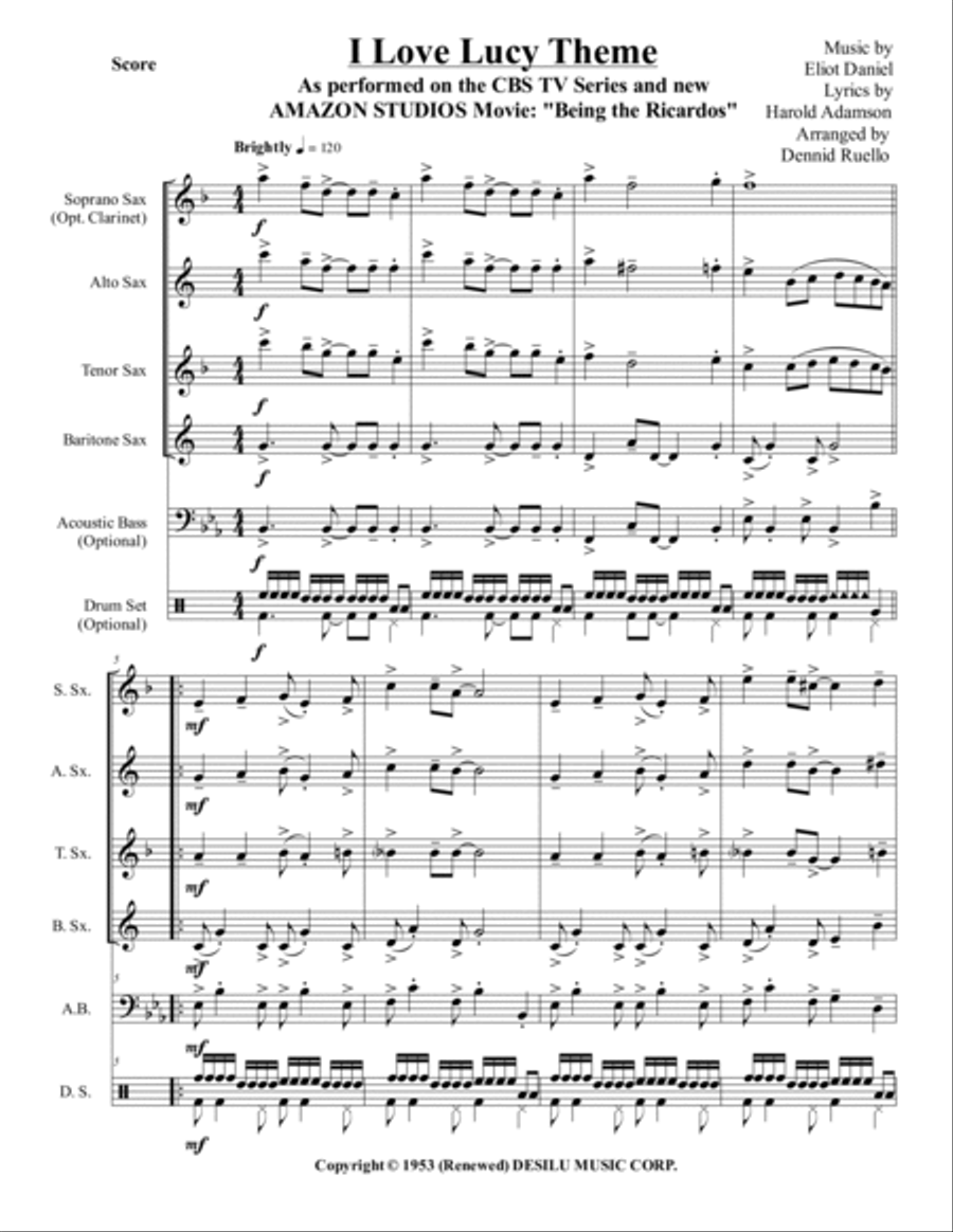 I Love Lucy Woodwind Quartet scores gallery preview page 2