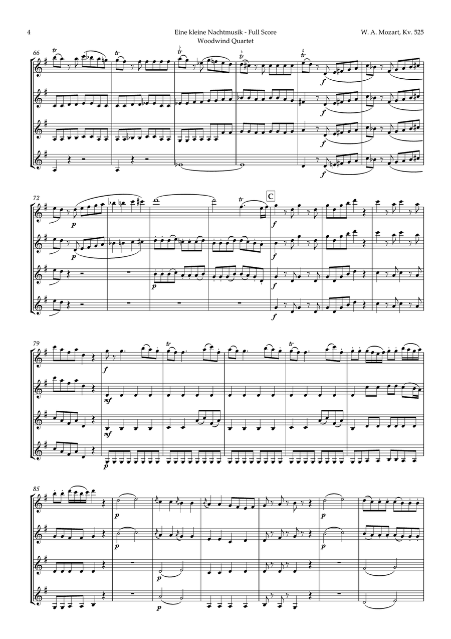 Eine kleine Nachtmusik by Mozart for Violin Quartet String Quartet scores gallery preview page 4
