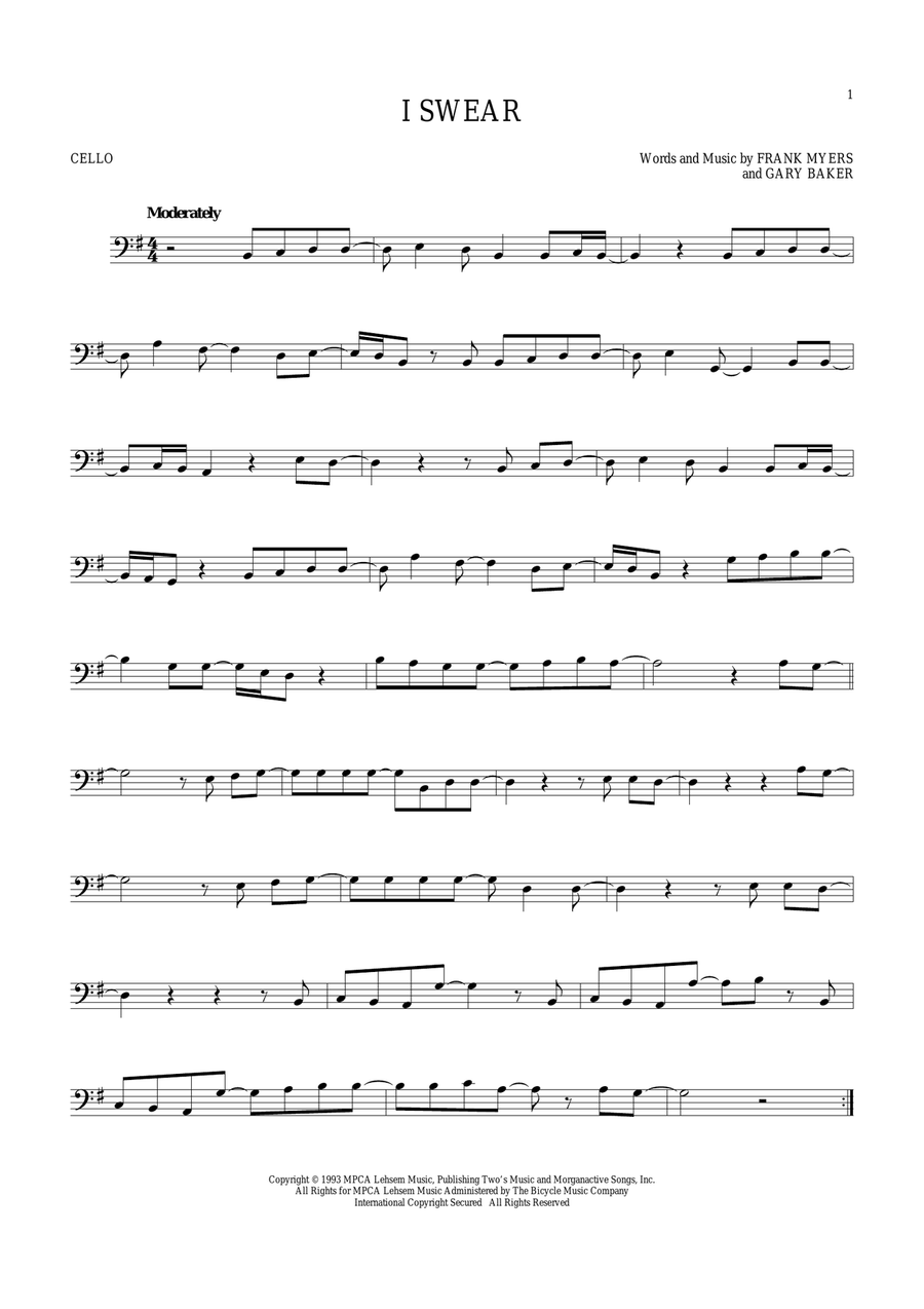 I Swear Cello Solo scores gallery preview page 1