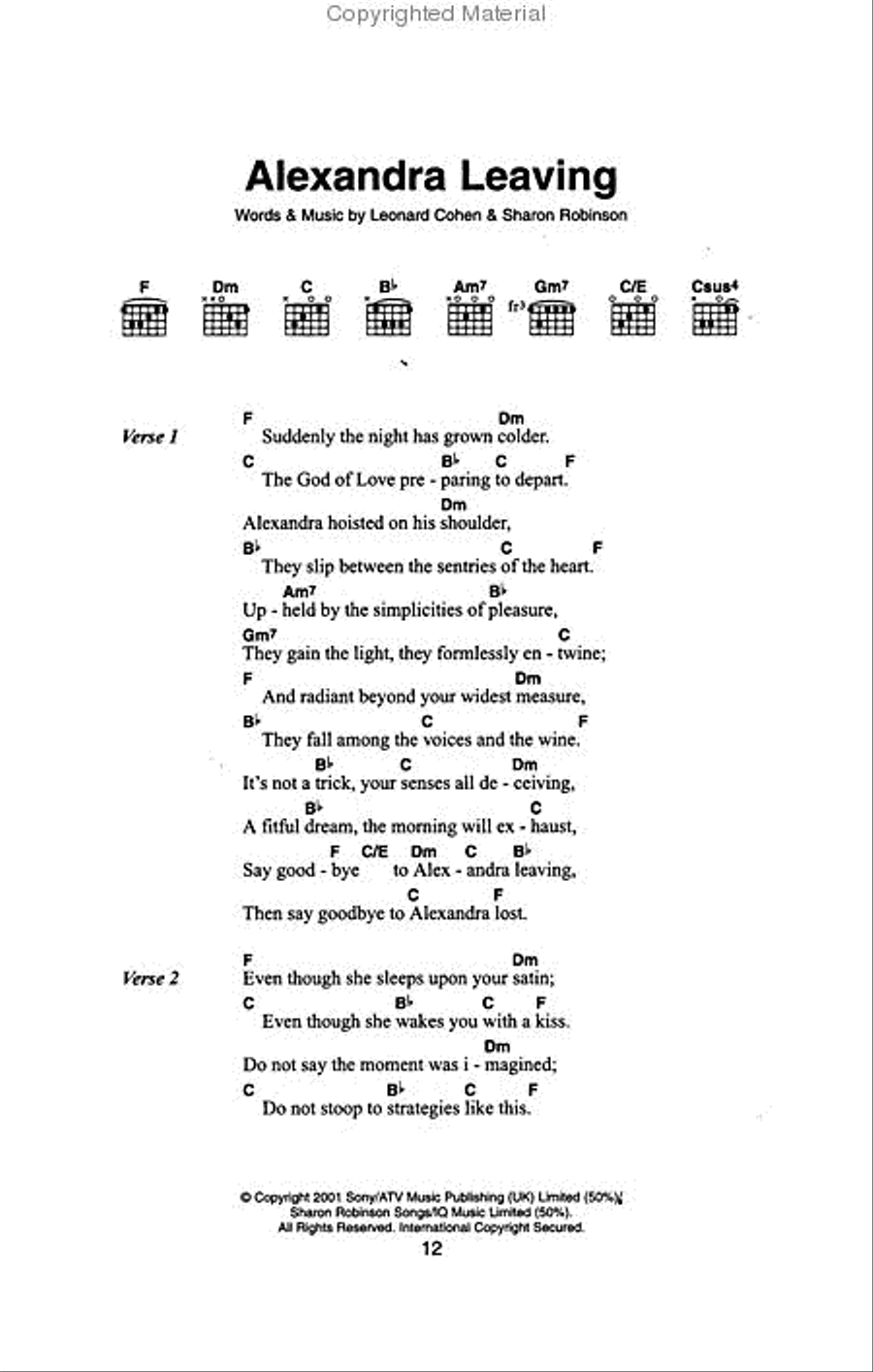 The Traitor Sheet Music, Leonard Cohen