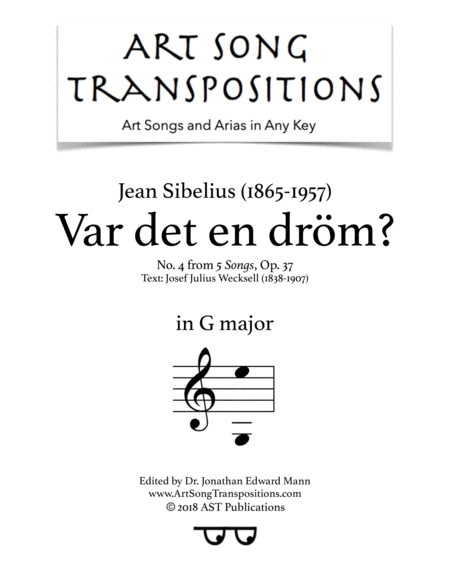 SIBELIUS: Var det en dröm? Op. 37 no. 4 (transposed to G major)