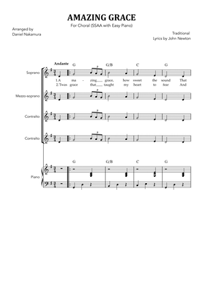 Amazing Grace (for Choral - SSAA with Easy Piano)