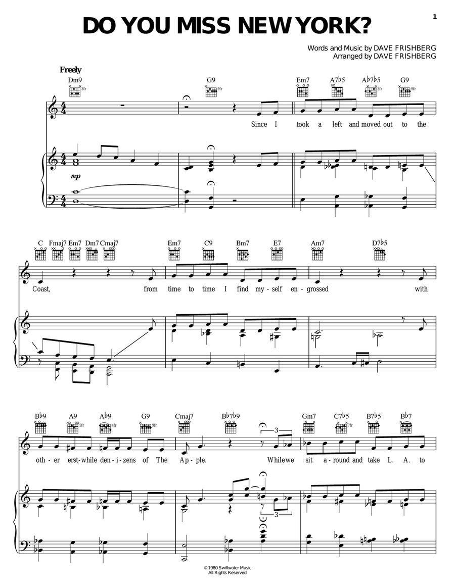 Do You Miss New York? Do You Miss New York? Piano, Vocal, Guitar scores gallery preview page 1