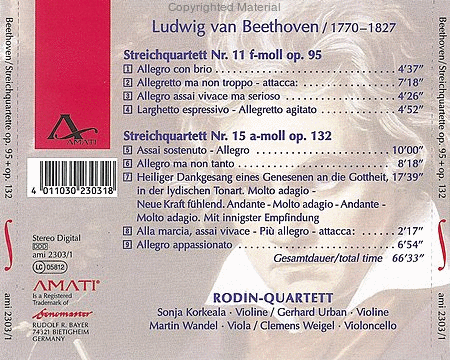 String Quartets Op. 95 & 132